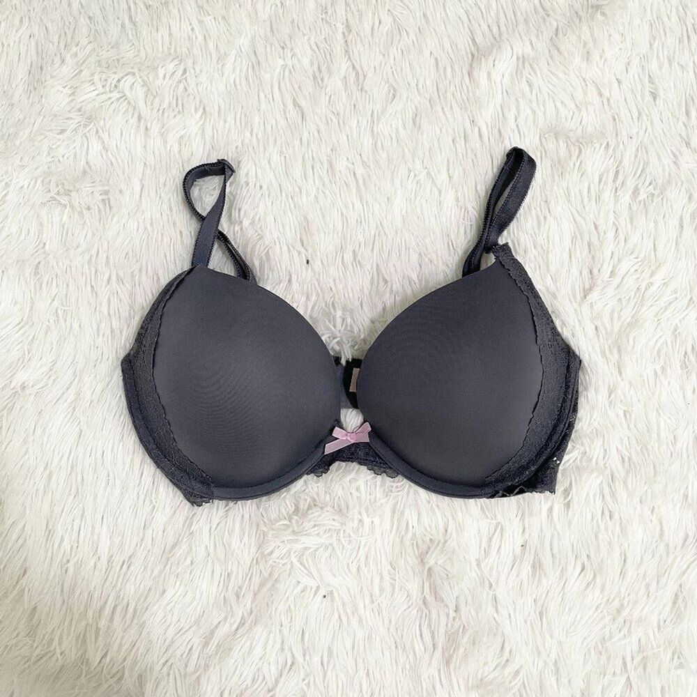 Women Victoria's Secret Underwired Lace Push Up Bra Smoke Gray 32DD Casual